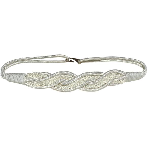 Nautical White Braided Rope Belt with Silver Hook Clasp - Casual Summer Style - Picture 7 of 9